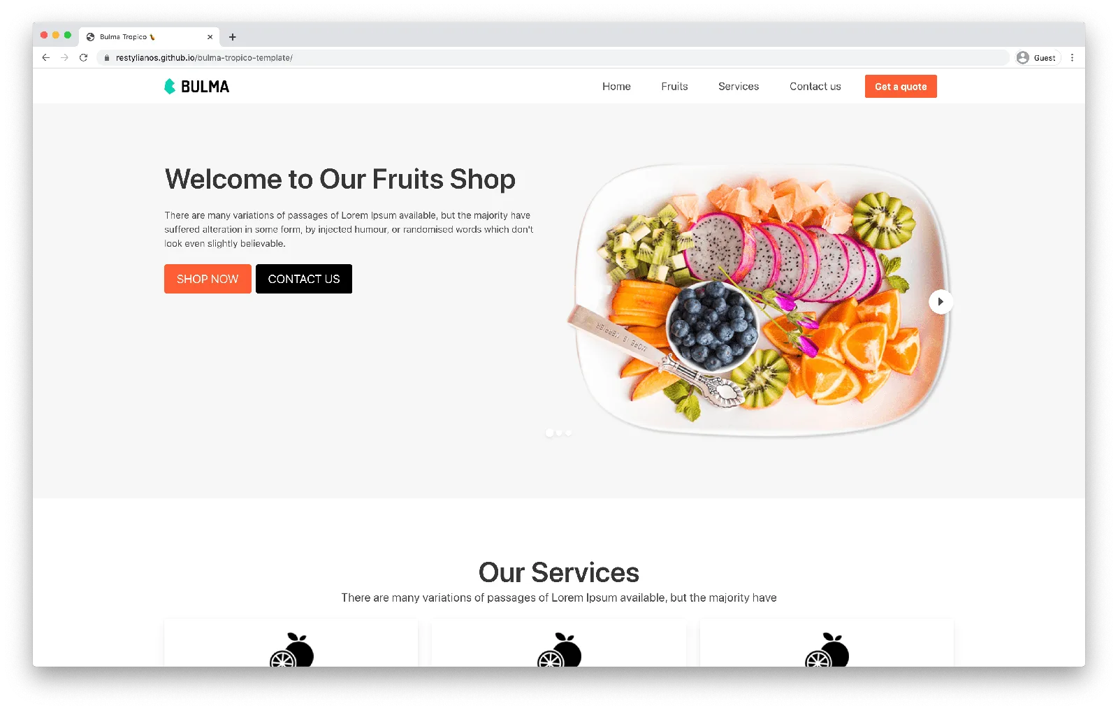 Bulma Tropico template screenshot